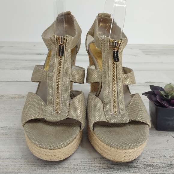 Michael Kors Gold/Tan Wedge Sandals - Picture 3 of 7